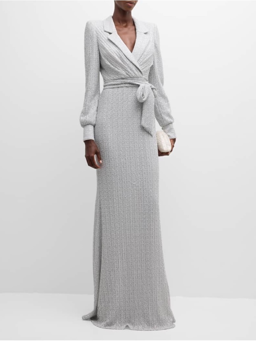 Badgley Mischka Sequin Long-Sleeve Belted Gown, size 4, NWT